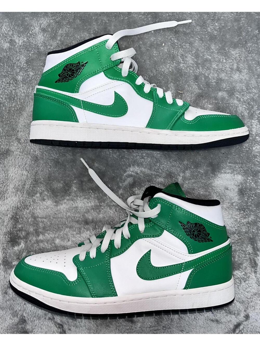 Nike Air Jordan 1 Mid Mens Size 8.5 Green White Athletic Leather Shoes Sneakers